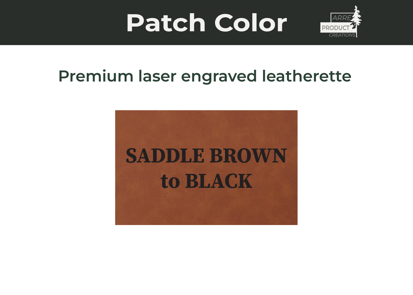 Brown leatherette patch with text 'SADDLE BROWN to BLACK' on a white background