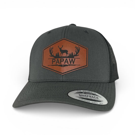 Personalized Hunting Snapback Hat - Grandpa, Dad, Pops, Papaw Leather Patch