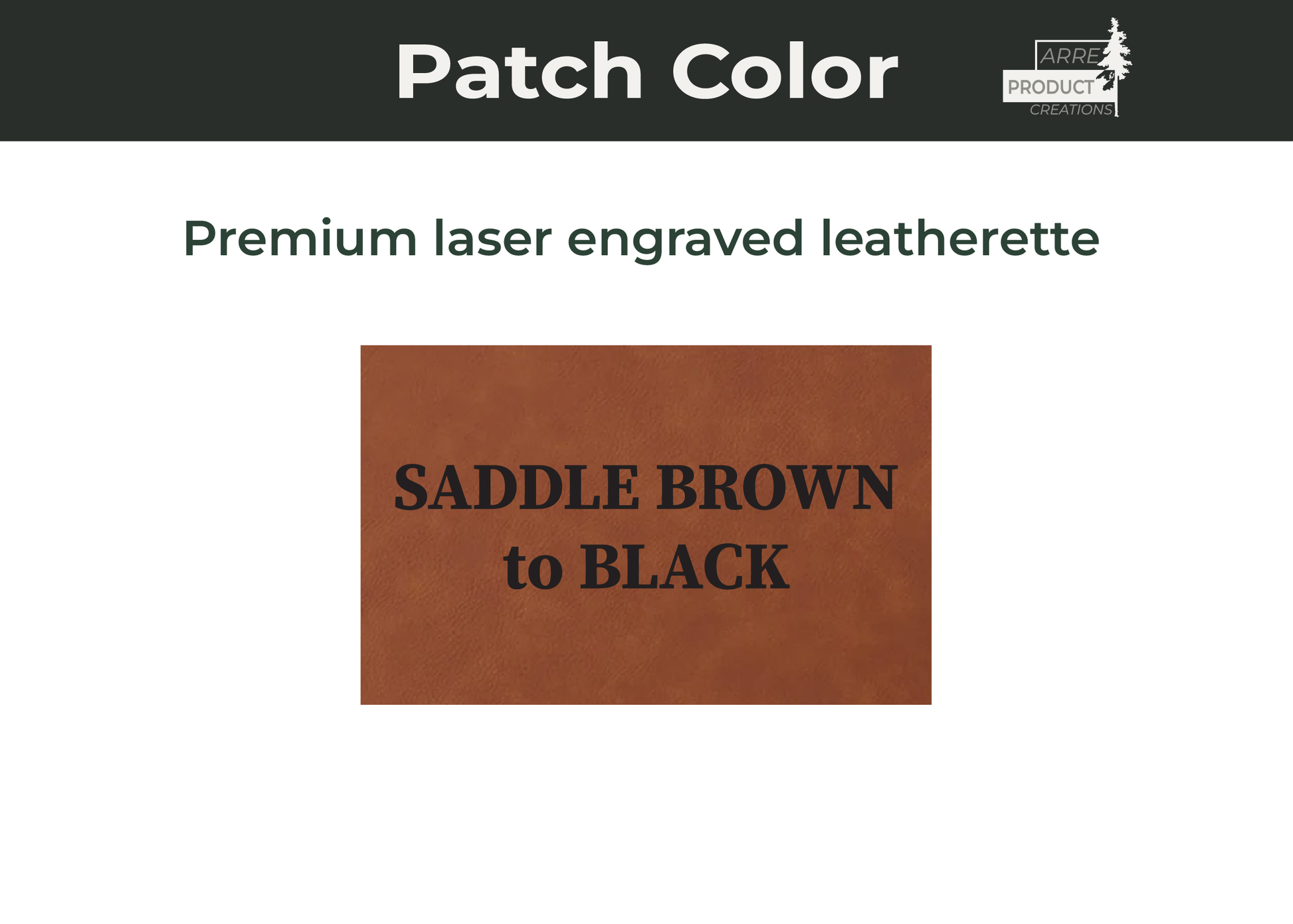 Brown leatherette patch with text 'SADDLE BROWN to BLACK' on a white background