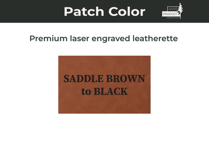 Brown leatherette patch with text 'SADDLE BROWN to BLACK' on a white background