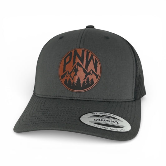 Pacific Northwest Mountain Engraved Leatherette Hat - PNW Mountain Outdoor Snapback