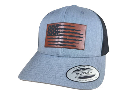 Distressed American Flag Hat | Engraved Leatherette Trucker | Men's Outdoor Snapback