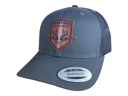 Hunting Club Hat | Engraved Leatherette Trucker | Men's Outdoor Snapback