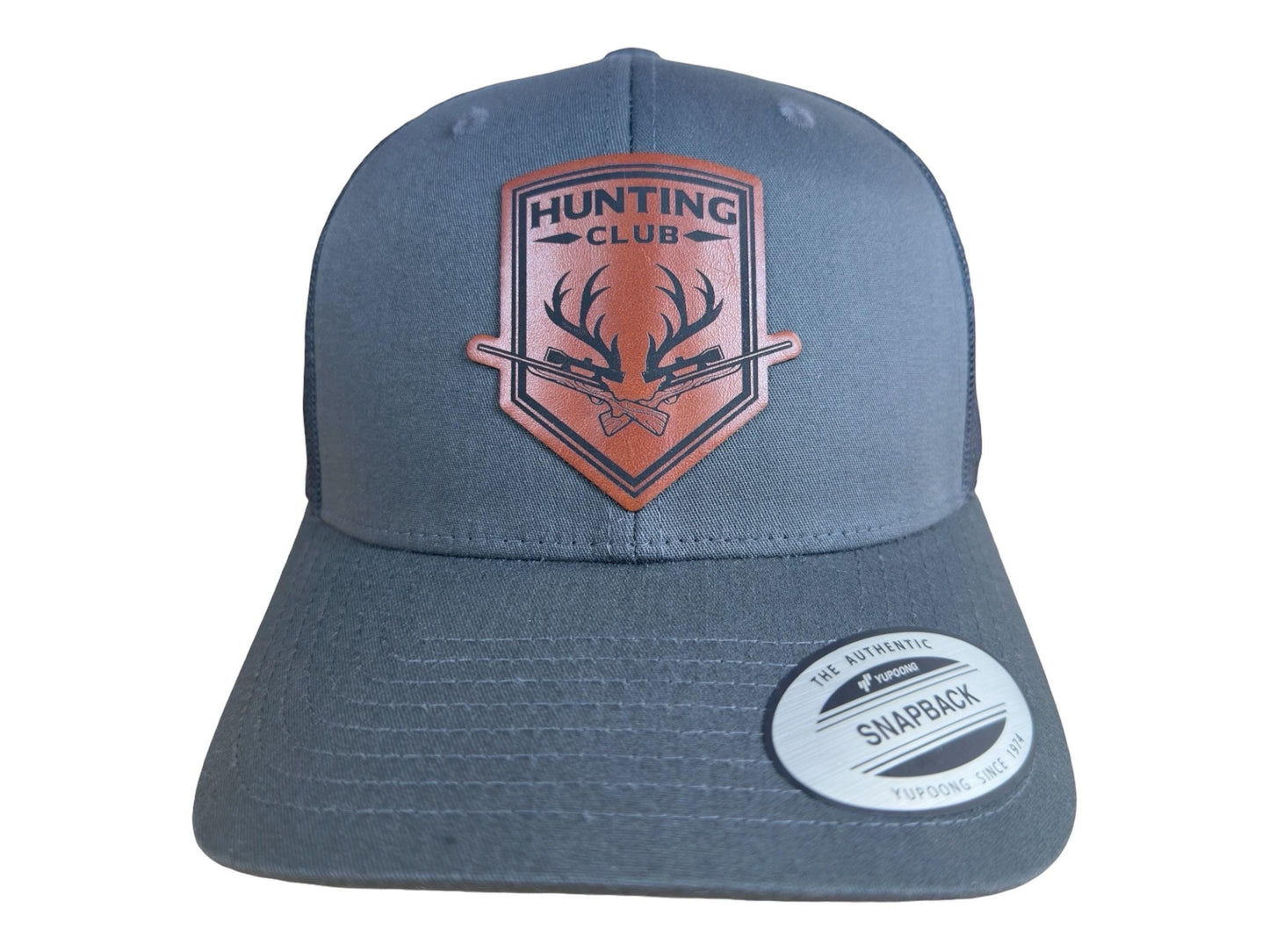 Hunting Club Hat | Engraved Leatherette Trucker | Men's Outdoor Snapback