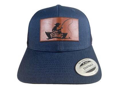 Gone Fishing Hat | Engraved Leatherette | Men's Outdoor Snapback