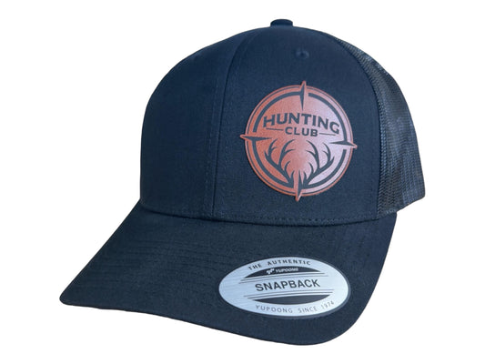 Hunting Club Hat | Engraved Leatherette Trucker | Men's Outdoor Snapback