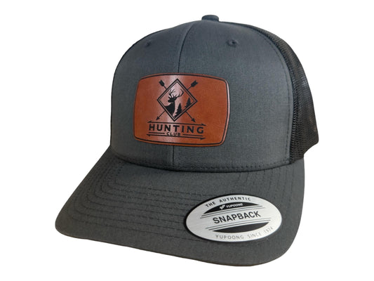 Hunting Club Hat | Engraved Leatherette Trucker | Men's Outdoor Snapback